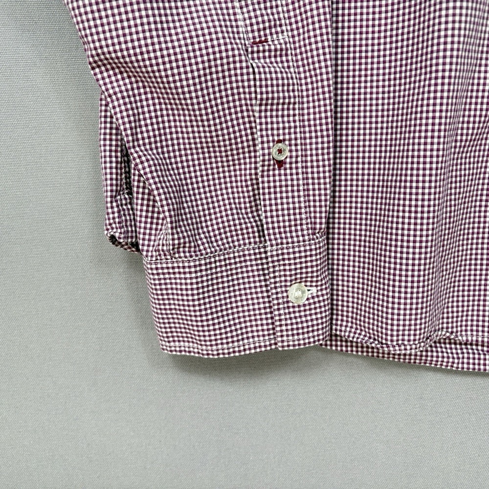 Burberry Brit Button Down Shirt Mens XL Burgundy Gingham Embroidered Logo Pocket - Picture 2 of 16